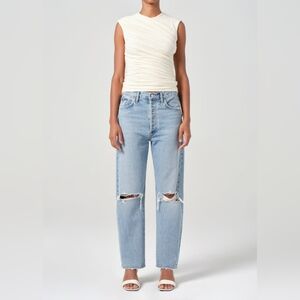Agolde 90s Blue Straight Leg Jeans with Distressed Details In Alter Size 24